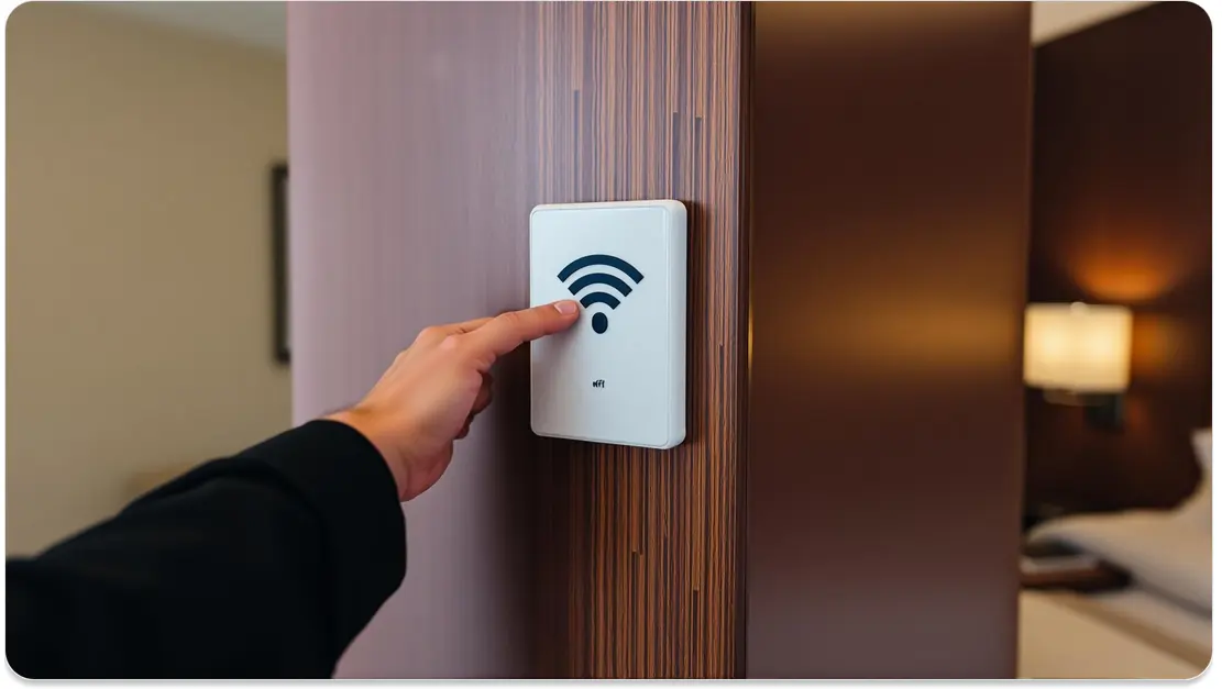 a hotel worker is using WIFI panic button in a hotel