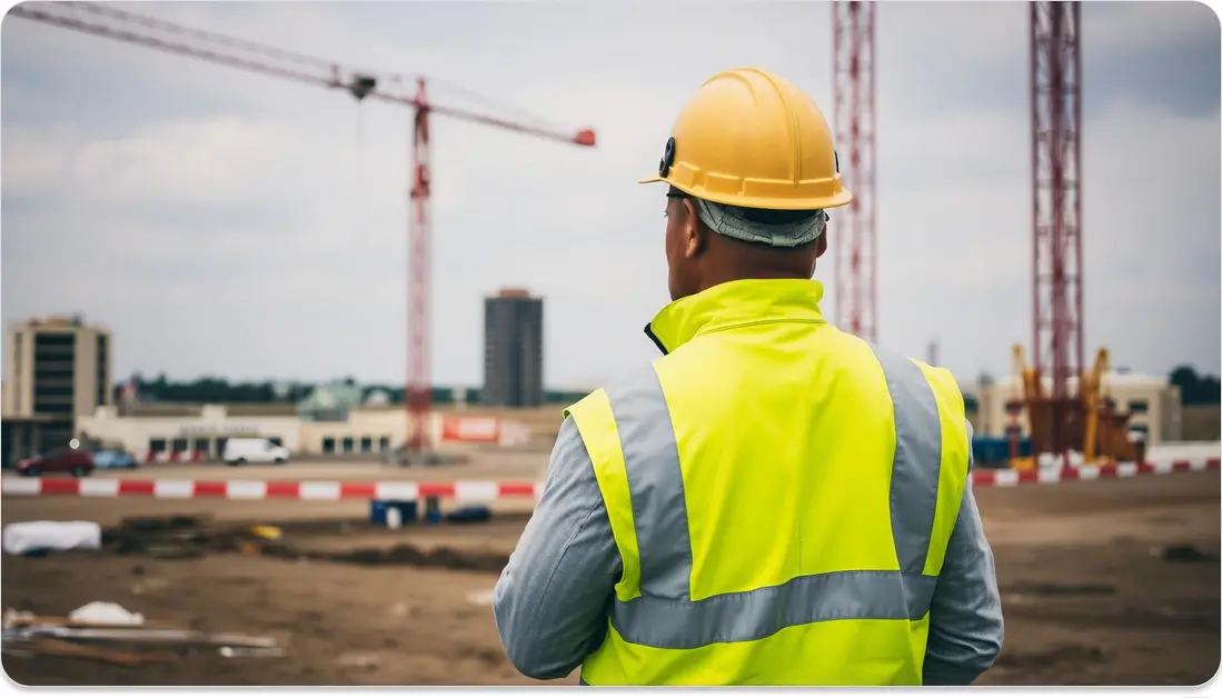 a lone worker at construction site